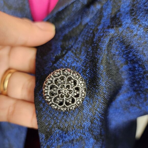 Bigio Animal Print Blazer Blue Black Snakeskin Jacket Acetate Size 10 - Picture 10 of 15